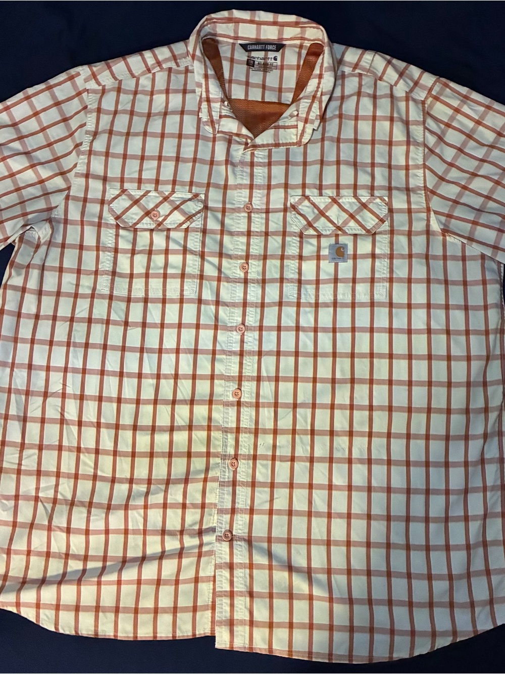 Carhartt Force Men's Orange and White Plaid Button-Down Shirt